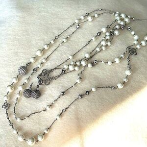 Stella & Dot Long Multi-Strand Madeline Pearl & Crystal Necklace & Earring Set